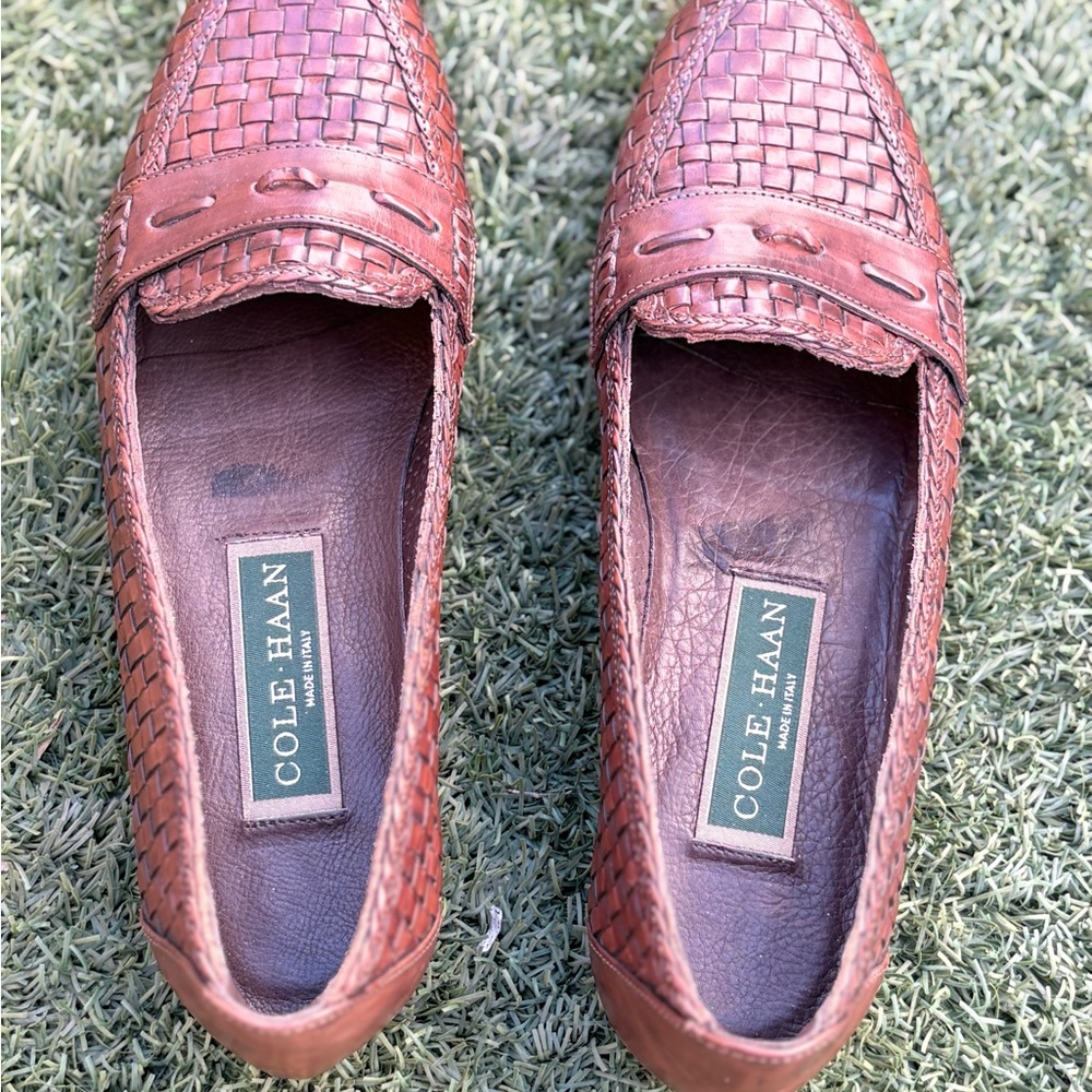 Cole Haan Tan Woven Leather Loafers
